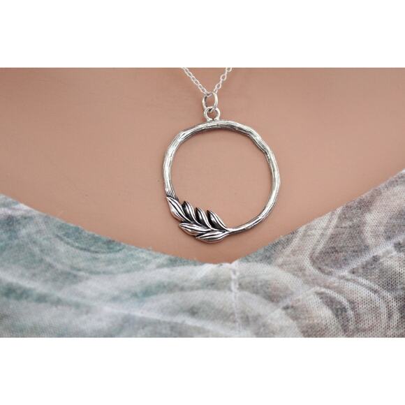 Sterling Silver Twig Circle Necklace - Picture 3 of 6